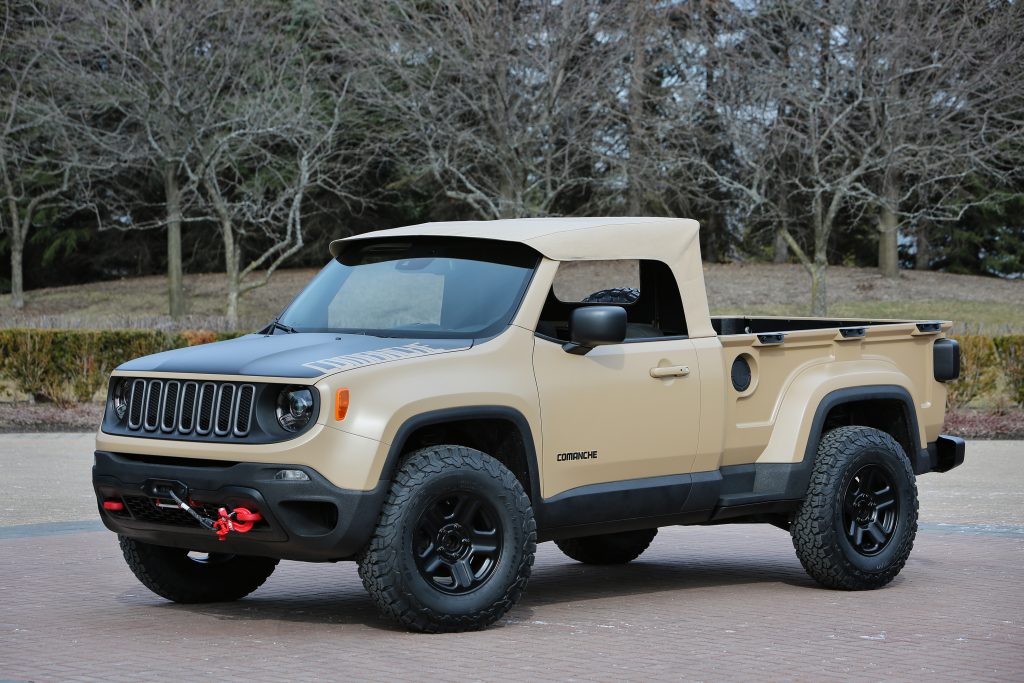 Jeep Comanche – auf Basis des Jeep Renegade,  ist der Comanche eine Reminiszenz an die legendären Jeep Pickups der Vergangenheit, 